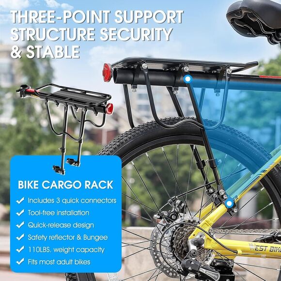 110Lb Capacity  Adjustable Bike Cargo Rack, Cycling Equipment, WEST BIKING - Picture 4 of 16